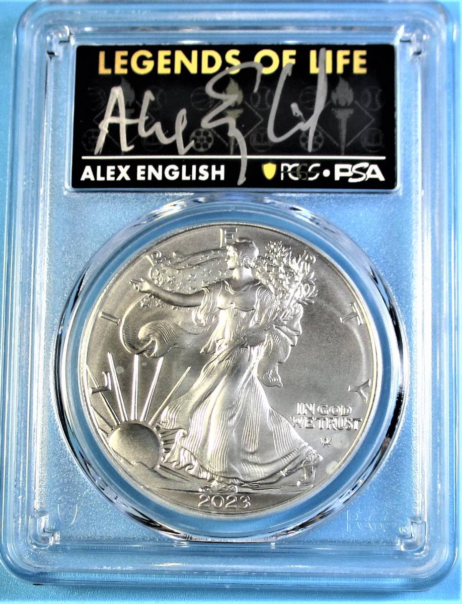 ★★ 最高鑑定 シルバーイーグル 2023年 NBAレジェンド Alex English 直筆サイン １$ .999銀貨 PCGS MS70 First Strike ★★_画像1