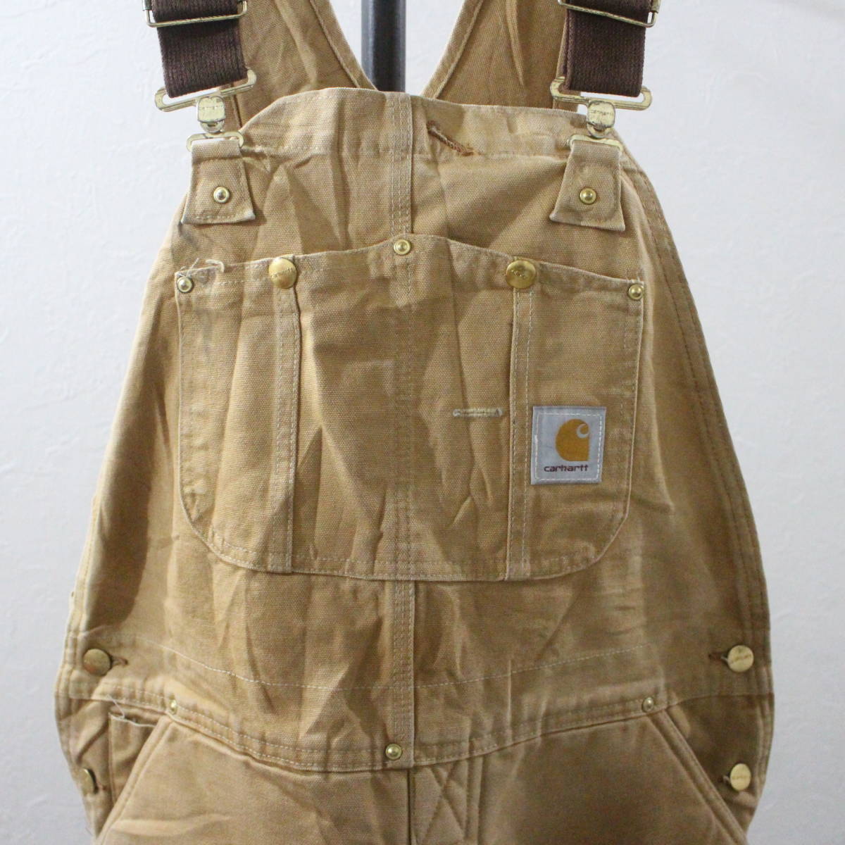 I772 2001年製 Carhartt オーバーオール■00s 表記サイズW36インチ USA製 ダック ダブルニー BRL キャメル 中綿 カーハート 古着 古着卸_画像4