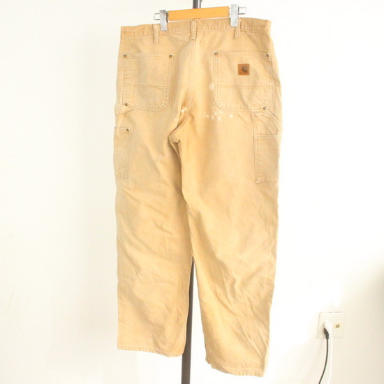 E228 2000年代製 ダック ペインターパンツ Carhartt カーハート■00s 表記36インチ ベージュ ダブルニー BRN ワーク 古着 アメカジ 古着卸_画像2