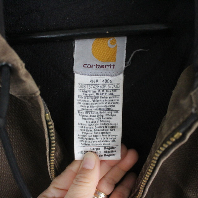 O767 2008年製 Carhartt カーハートアクティブパーカー■00s 表記Lサイズ DBK ワーク カーハート ダック ブラウン 古着 古着卸 80s 90s_画像3