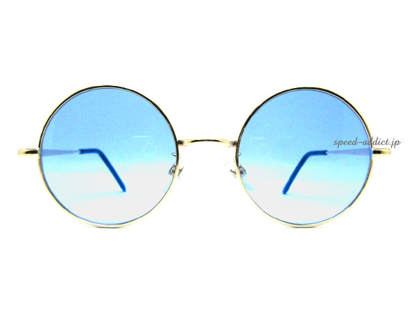 丸眼鏡 for JAPANESE SUNGLASS GOLD × LIGHT BLUE/丸メガネ丸めがねライトブルーレンズ水色サングラス流行トレンドフェスライブクラブ海_画像3