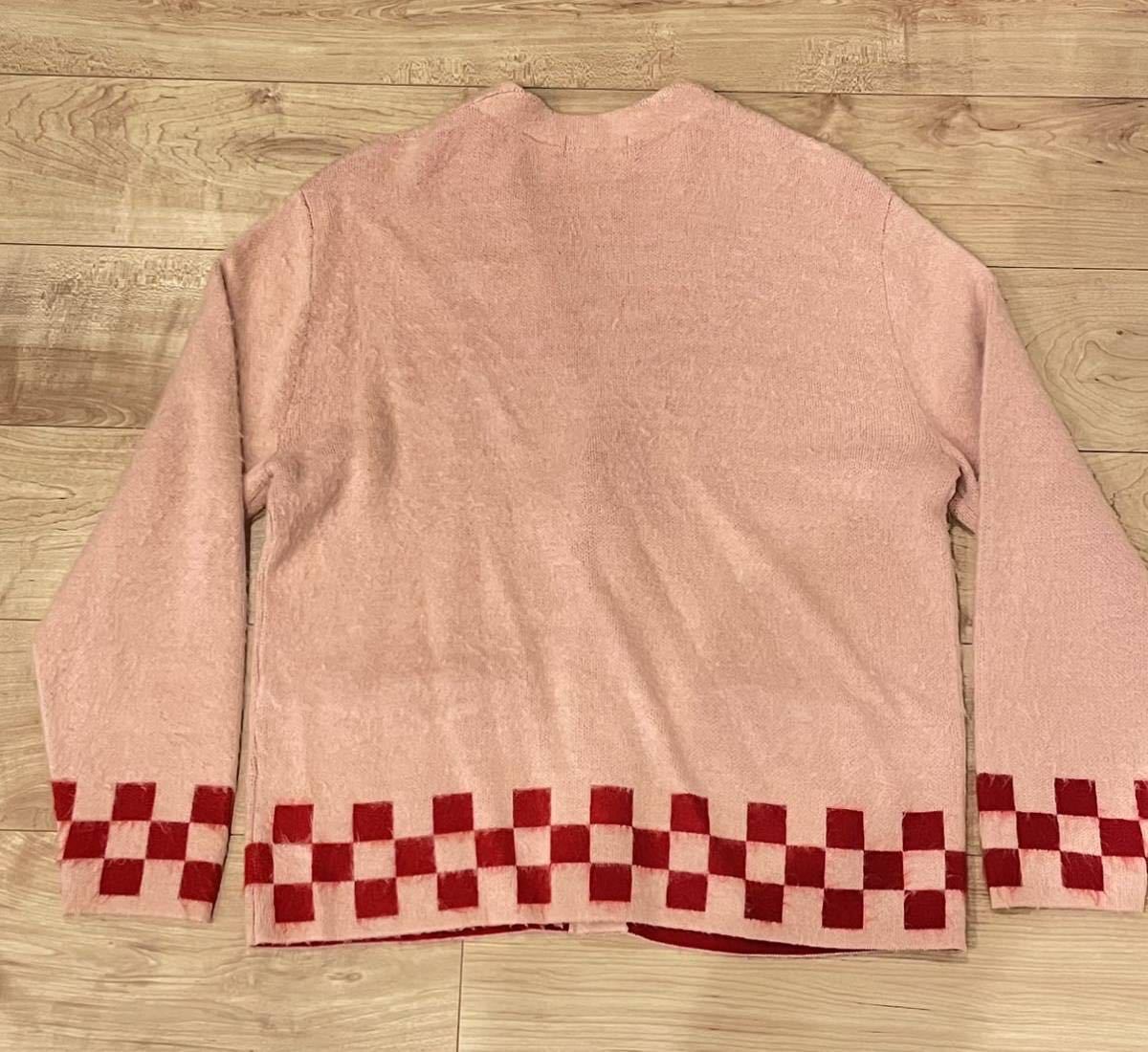 国内正規 名作 ■ Supreme 21SS Brushed Checkerboard Cardigan チェッカー ウール ニット カーディガン シュプリーム ■ S PINK_画像2