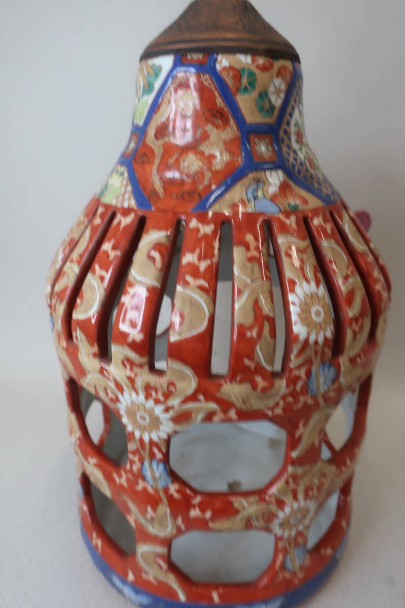 中国　吊り灯籠　陶器　籠陶器　蝋燭立て　高40センチ　在銘_画像5