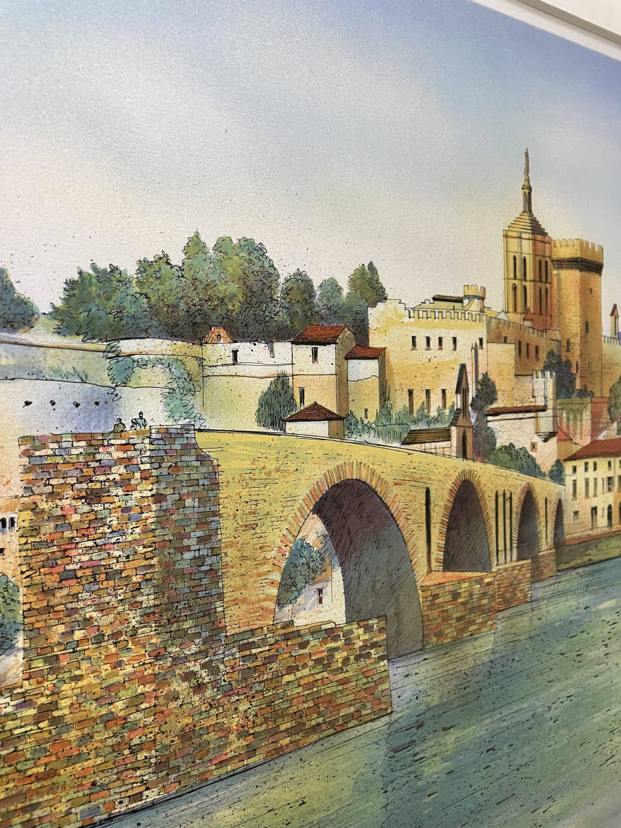 ◆状態綺麗です【真作保証】ロルフ・ラフルスキー『アヴィニョンの橋 - Le Pont d'Avignon - 』1980年 自筆サイン入り 50部限定 額装 _画像3