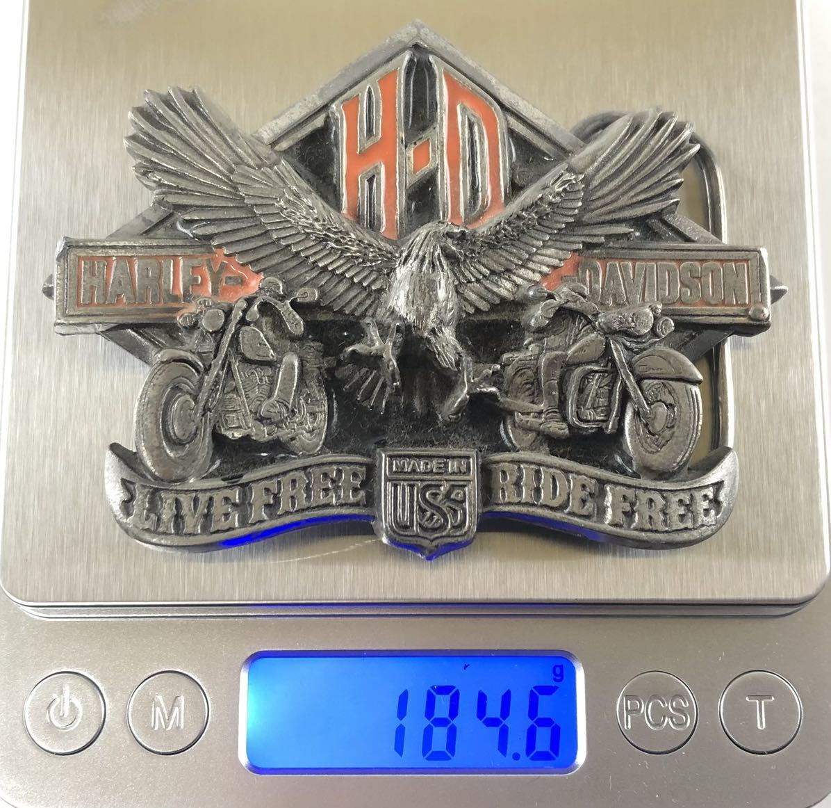 【SM571】Harley-Dayvidson ハーレーダビッドソン バックル 型押し ベルト H405 イーグル アメリカ製 服飾小物 約18.46g _画像8