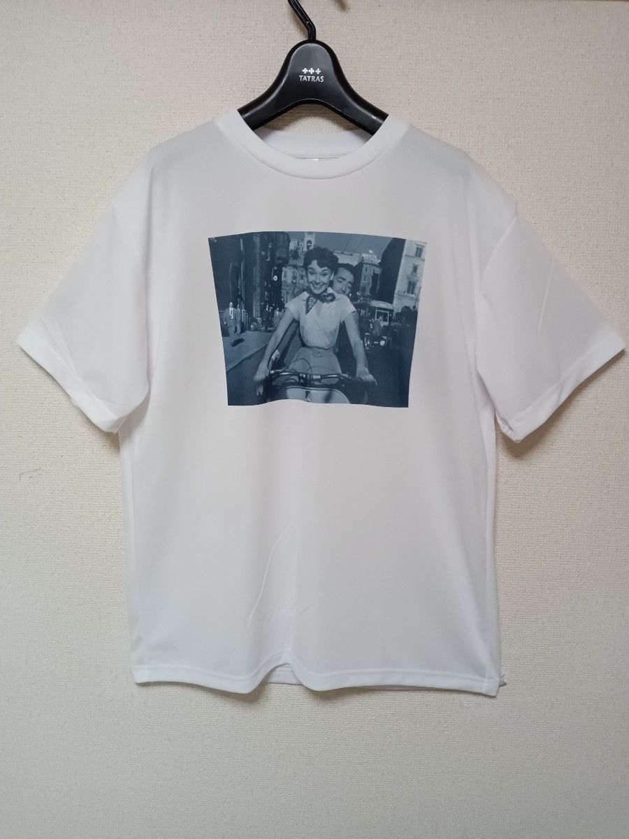 オードリーヘプバーンローマの休日プリントTシャツ新品ベスパ半袖ホワイトサイズXL