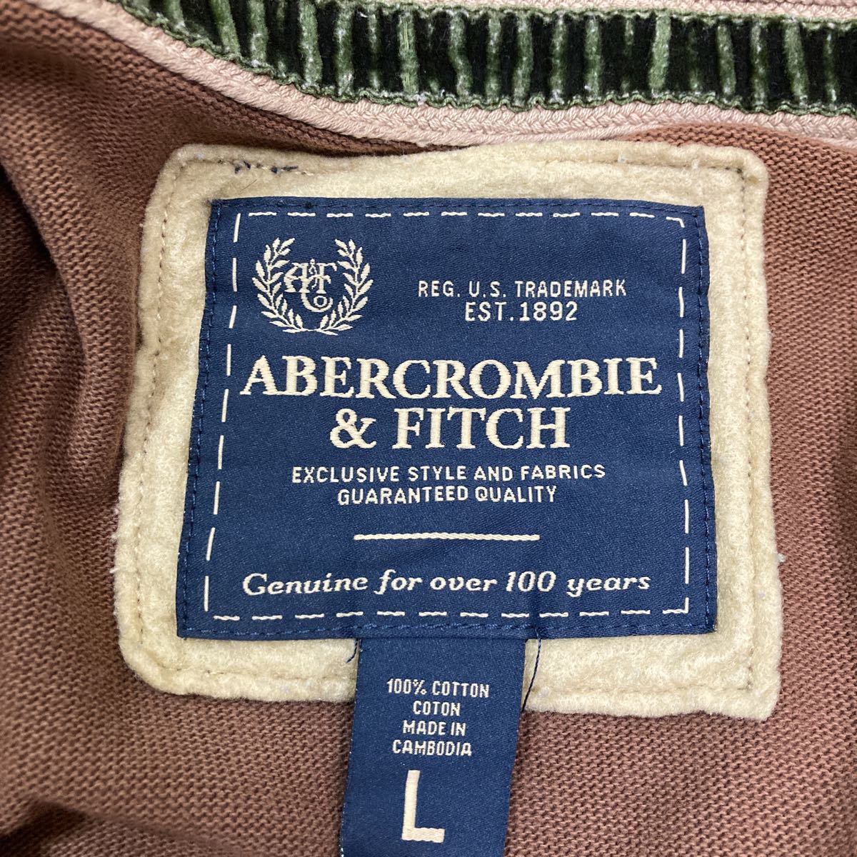 60 アバクロンビーアンドフィッチ Abercrombie&Fitch ヴィンテージ加工 ハーフボタン スウェット サイズL アメカジ ロゴワッペン 1207D_画像7