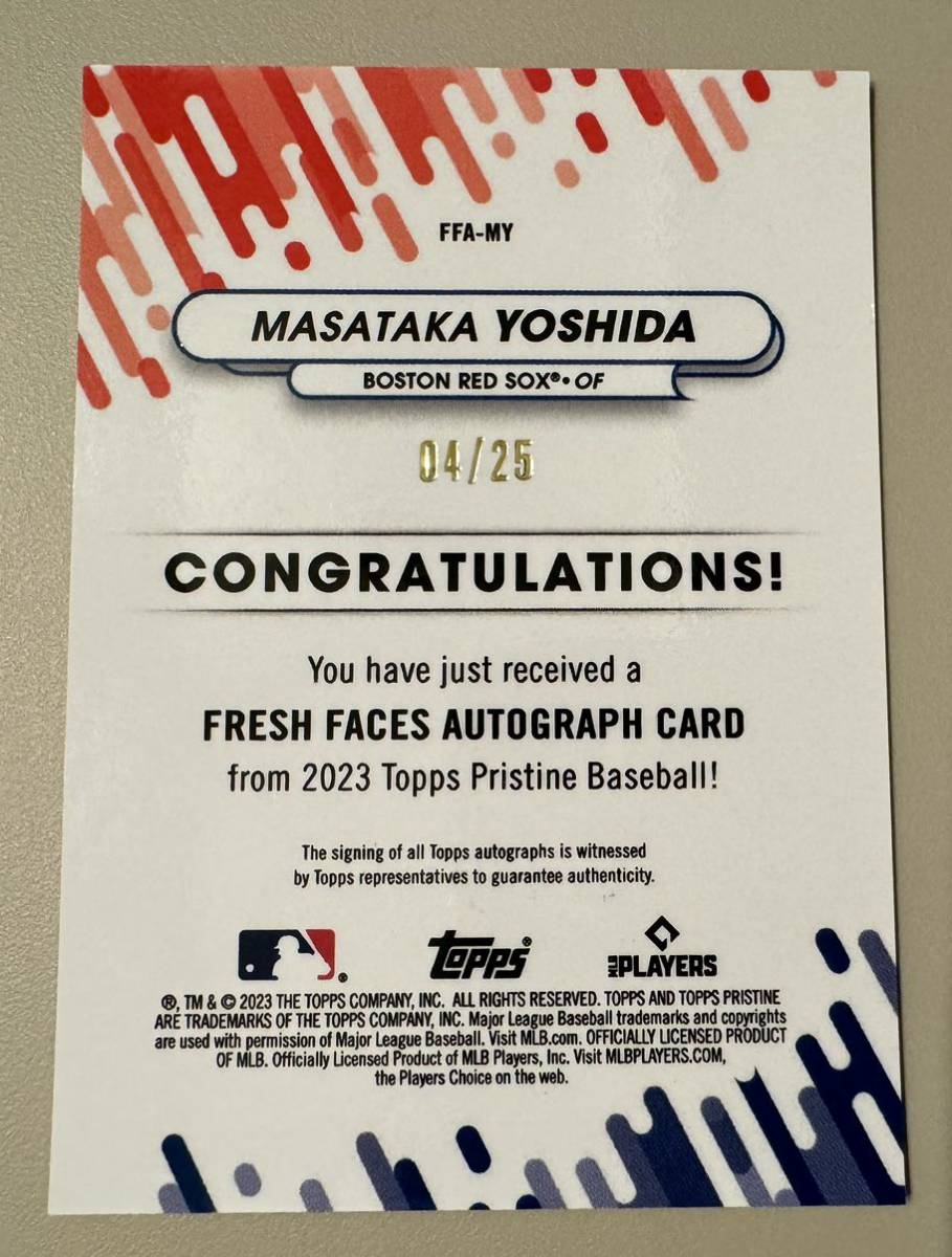 25枚限定 2023 Topps Pristine Masataka Yoshida Fresh Face Orange Auto 4/25 FFA-MY 吉田正尚 直筆サイン ルーキーカード レッドソックス_画像2