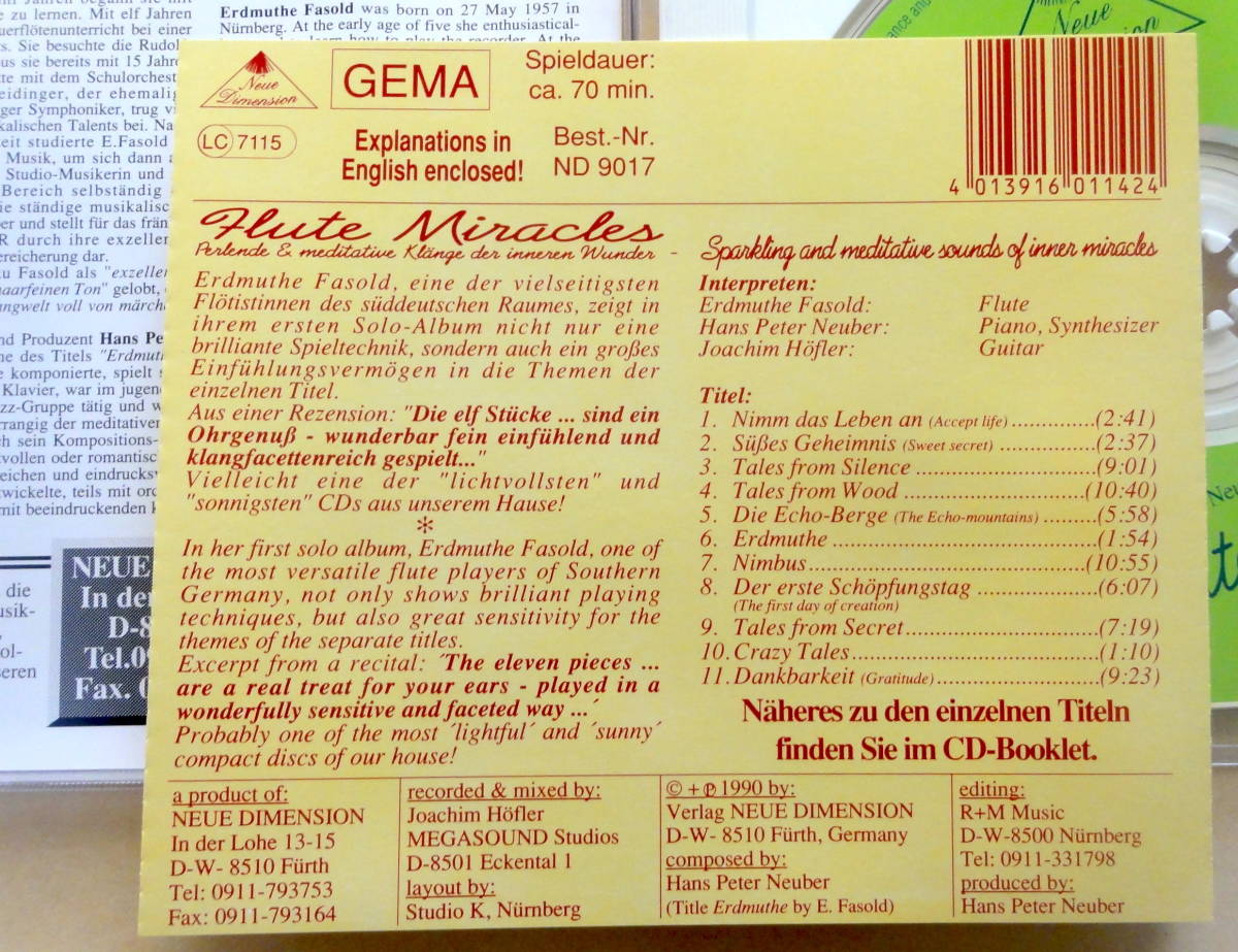 Erdmuthe Fasold, Hans Peter Neuber CD Neue Dimension　フルート ギター ヒーリング ニューエイジ FLUTE GUITAR NEW AGE_画像2