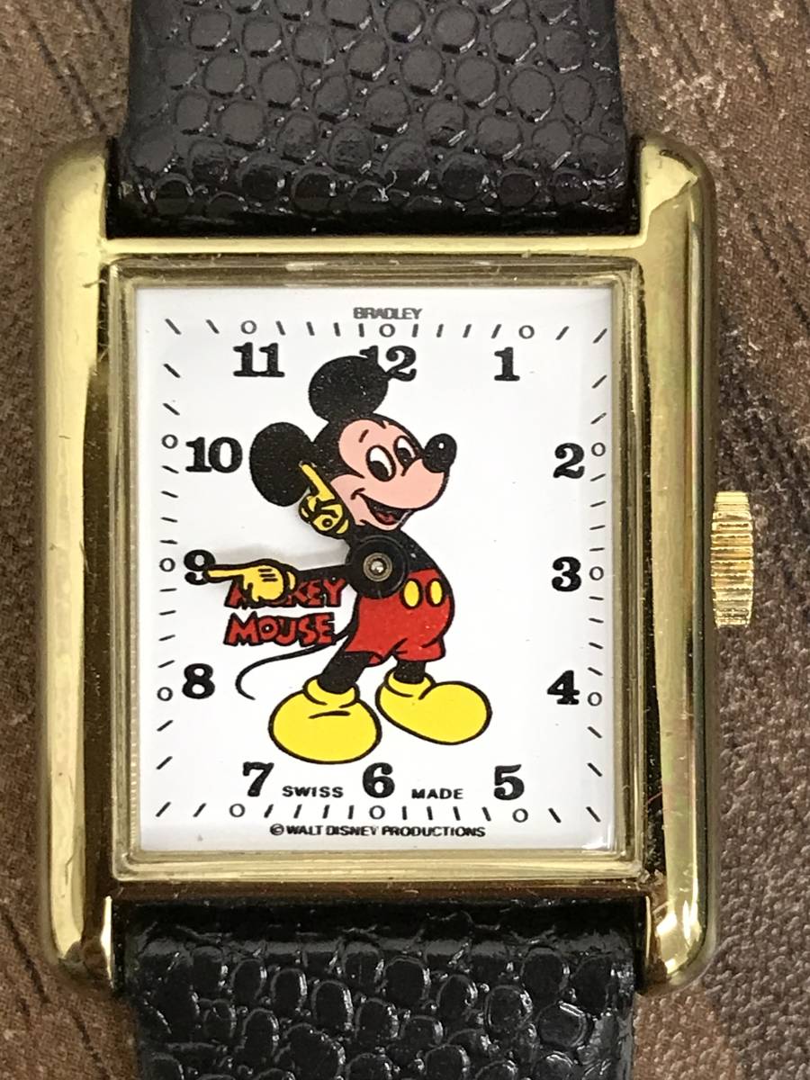 H892 ミッキーマウス 手巻き 腕時計 WALT DISNEY PRODUCTIONS SWISS MADE BRADLEY TIME 角型 動作品_画像7