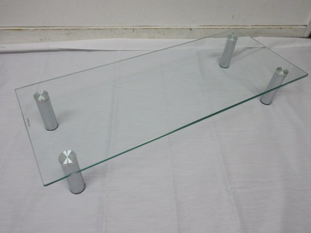 9766　美品　ガラス　モニター台　モニタースタンド　机上台　置台　強化ガラス製　TEMPERED GLASS　横約70cm_画像3