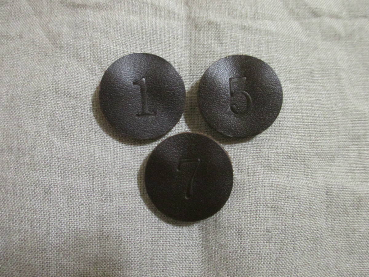 # water .mizushima leather number brooch 3 piece 