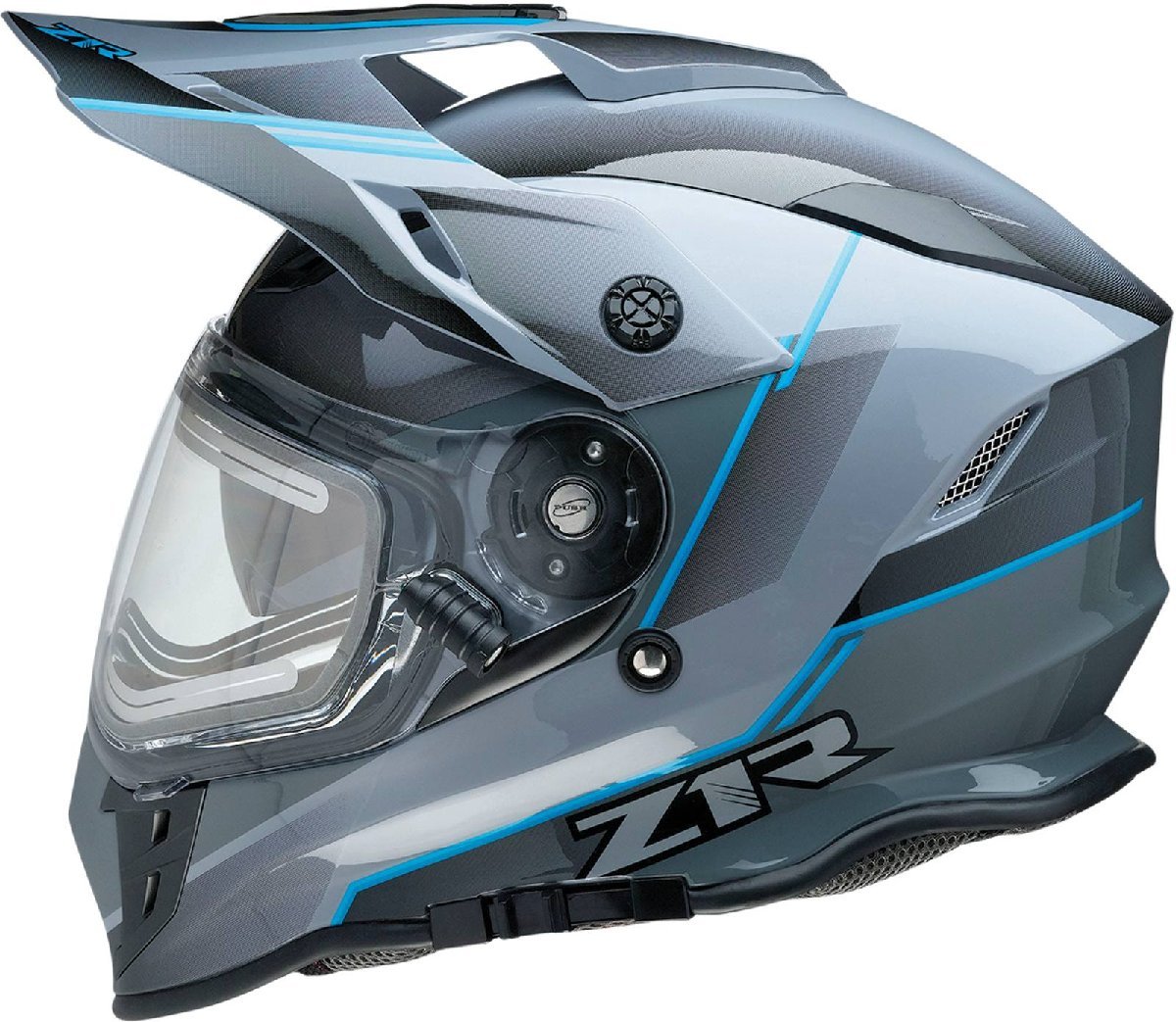Lサイズ - グレー/ブラック/ブルー - Z1R Range Bladestorm スノー エレクトリック/電熱シールド付き ヘルメット
