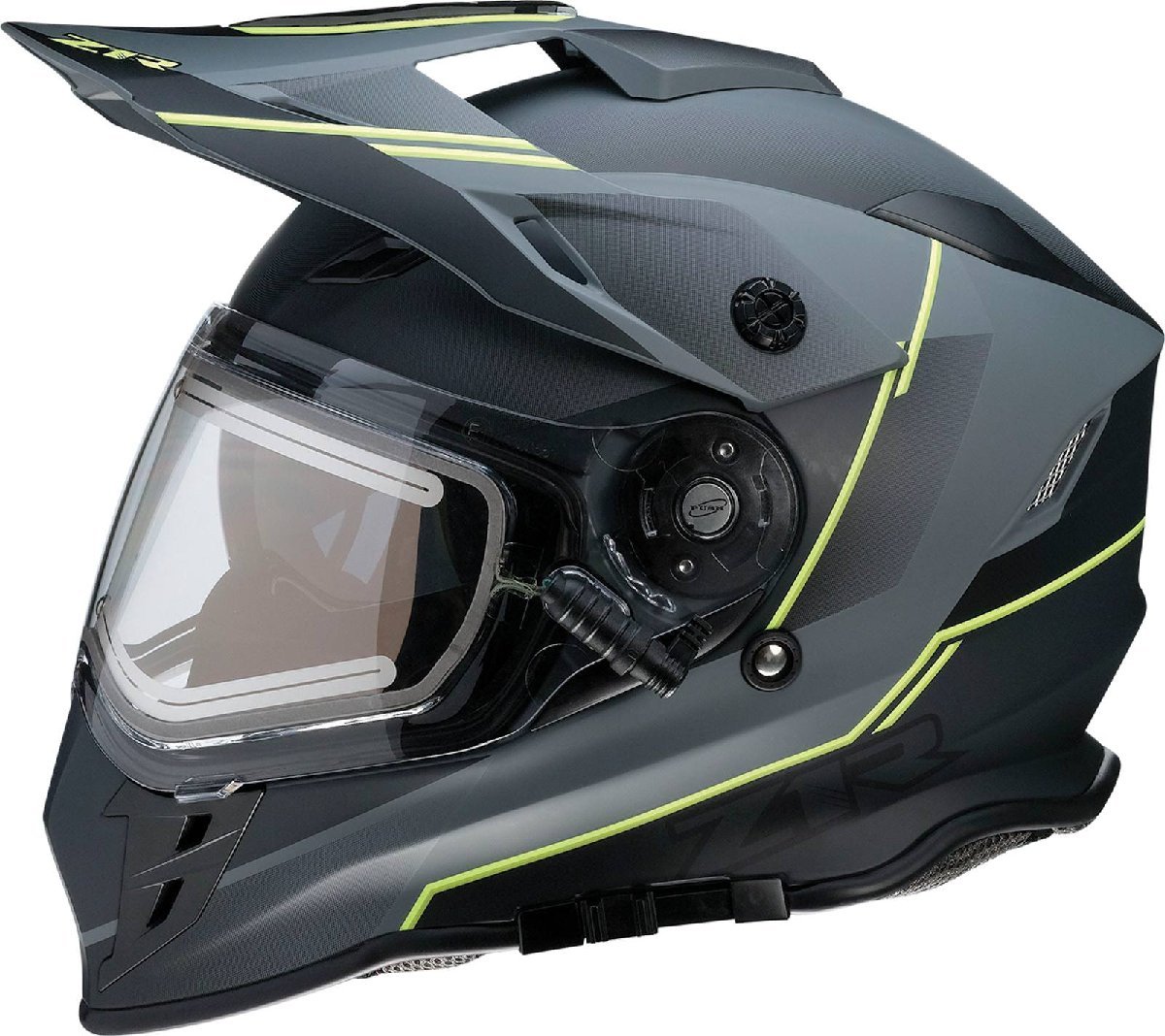 XSサイズ - グレー/ブラック/ハイビスイエロー - Z1R Range Bladestorm スノー エレクトリック/電熱シールド付き ヘルメット