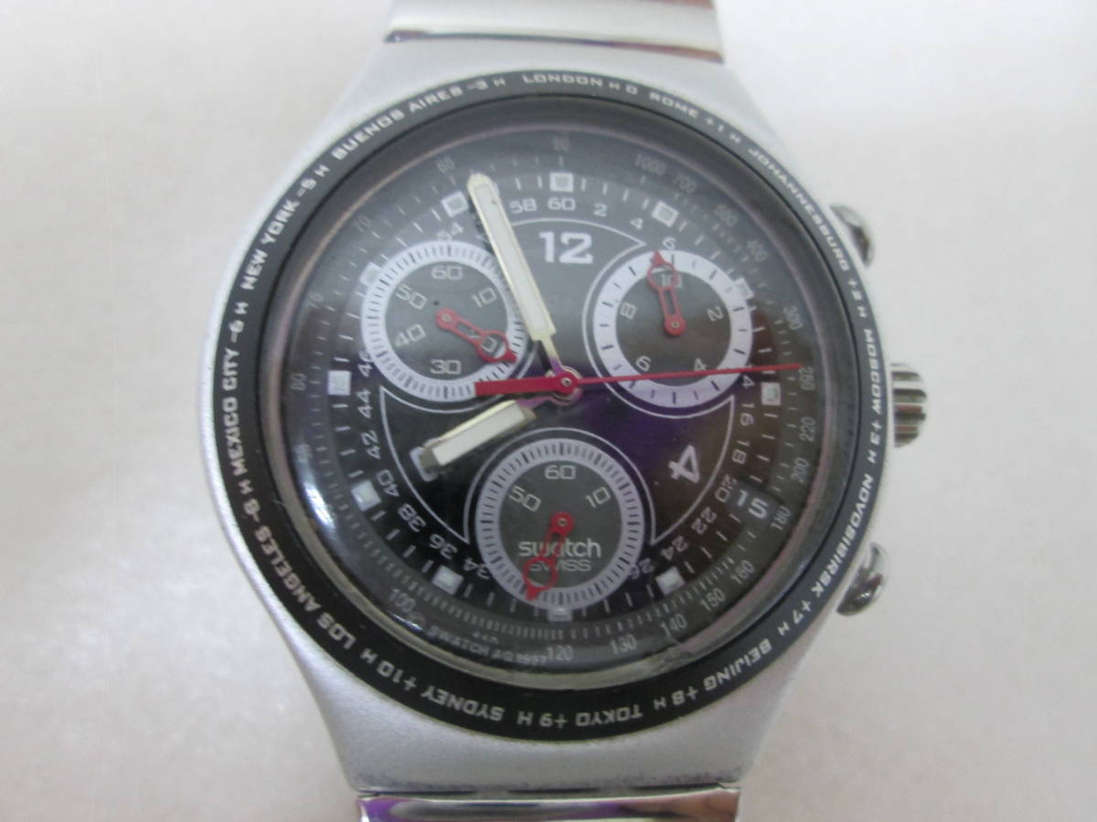 (95)♪Swatch スウォッチ IRONY アイロニー AG1997　メンズ腕時計 クロノグラフ デイト カレンダー フェイスのみアルミニウム 稼働品 _画像1