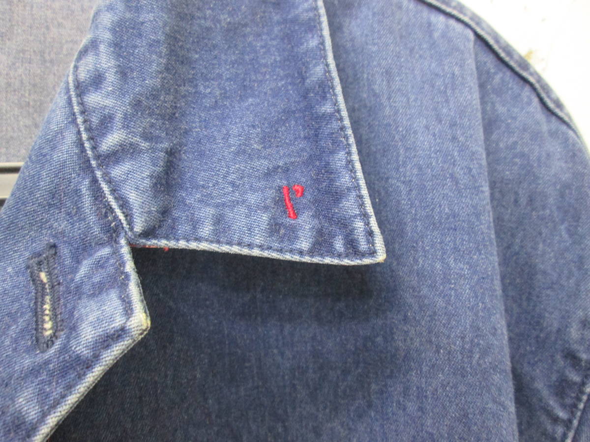 (96)♪Papas パパス メンズ デニム ジャケット コート Gジャン カバーオール 日本製 サイズL Pロゴ刺繍_画像4
