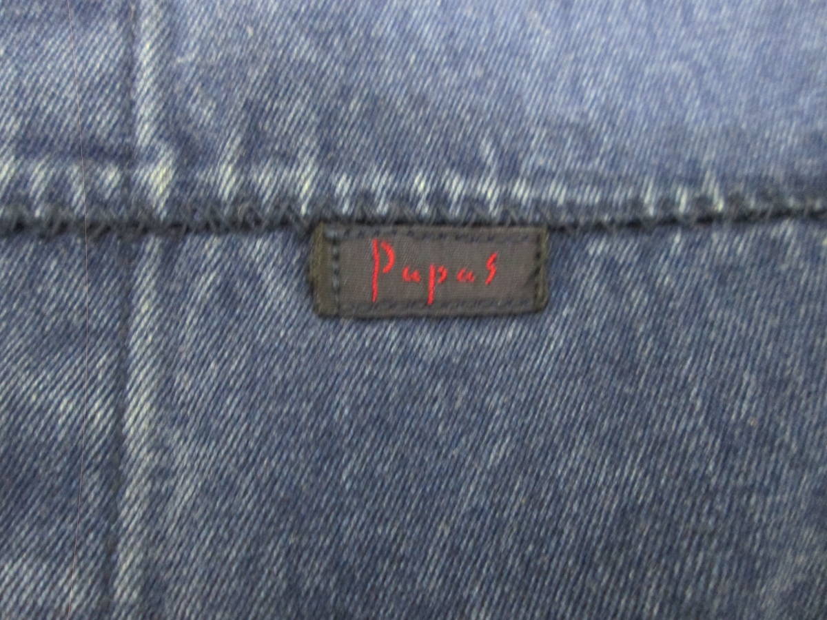 (96)♪Papas パパス メンズ デニム ジャケット コート Gジャン カバーオール 日本製 サイズL Pロゴ刺繍_画像9