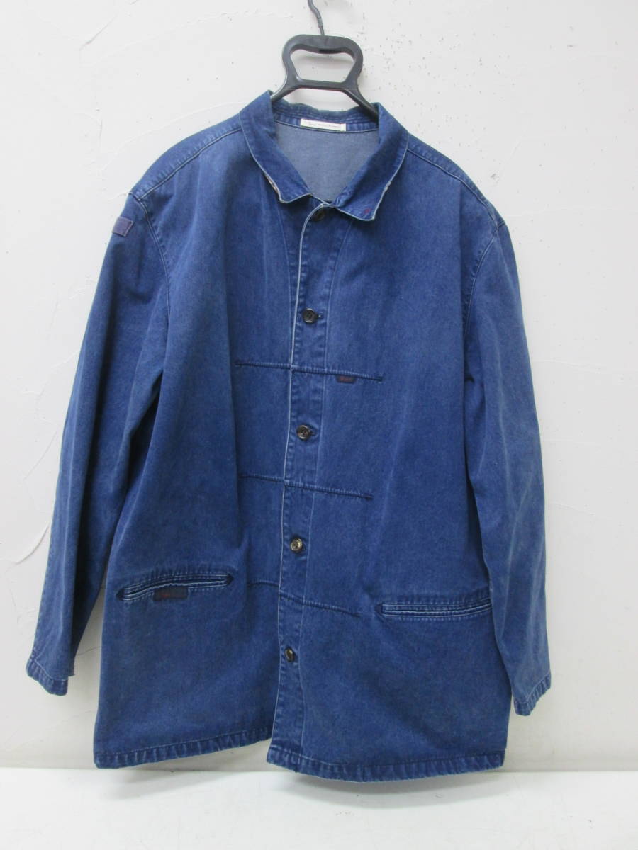 (96)♪Papas パパス メンズ デニム ジャケット コート Gジャン カバーオール 日本製 サイズL Pロゴ刺繍_画像1
