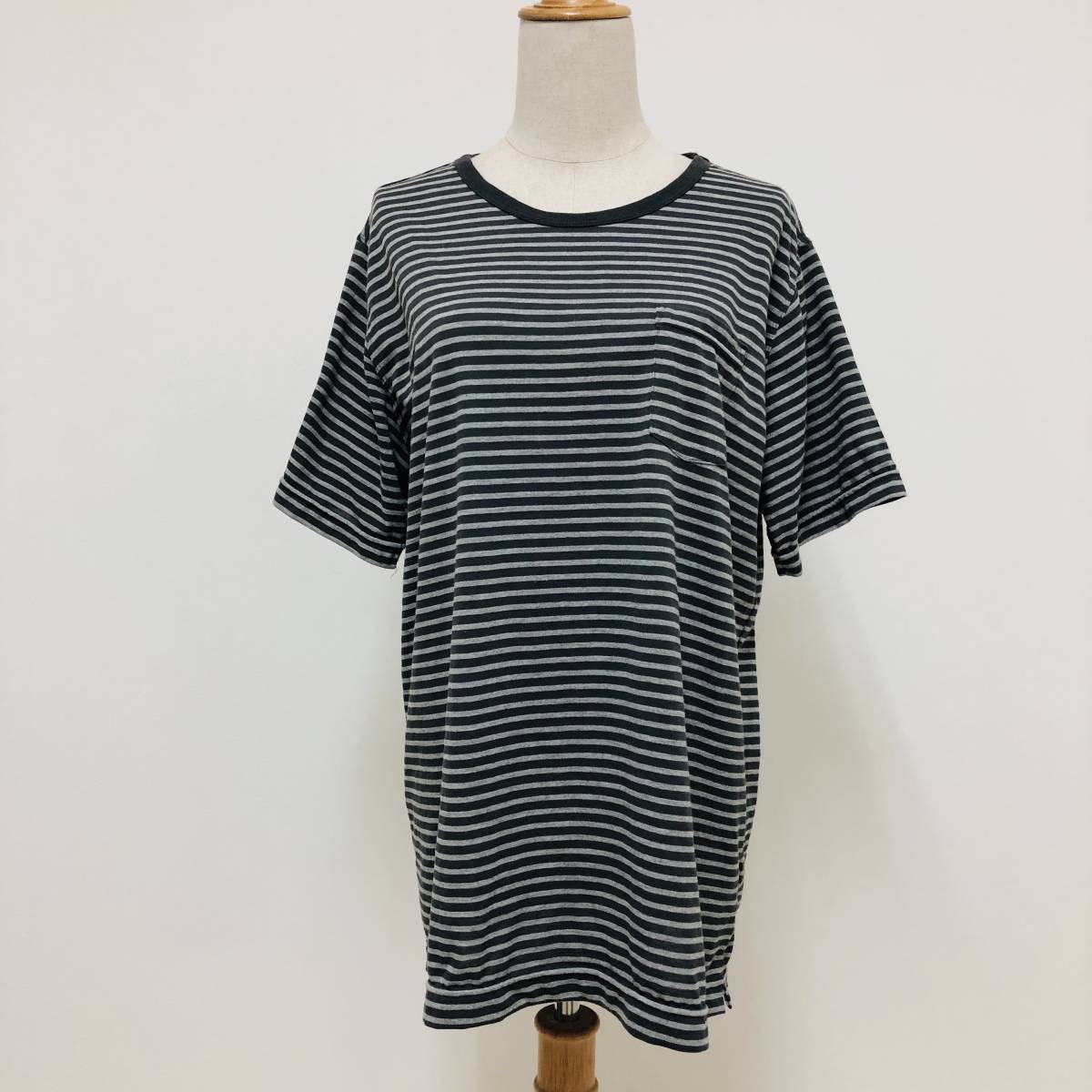 k1712 美品 EDWIN エドウイン Tシャツ 半袖 胸ポケット 丸首 夏 XL グレー ボーダー メンズ シンプル 万能 ベーシックカジュアルスタイル _画像1