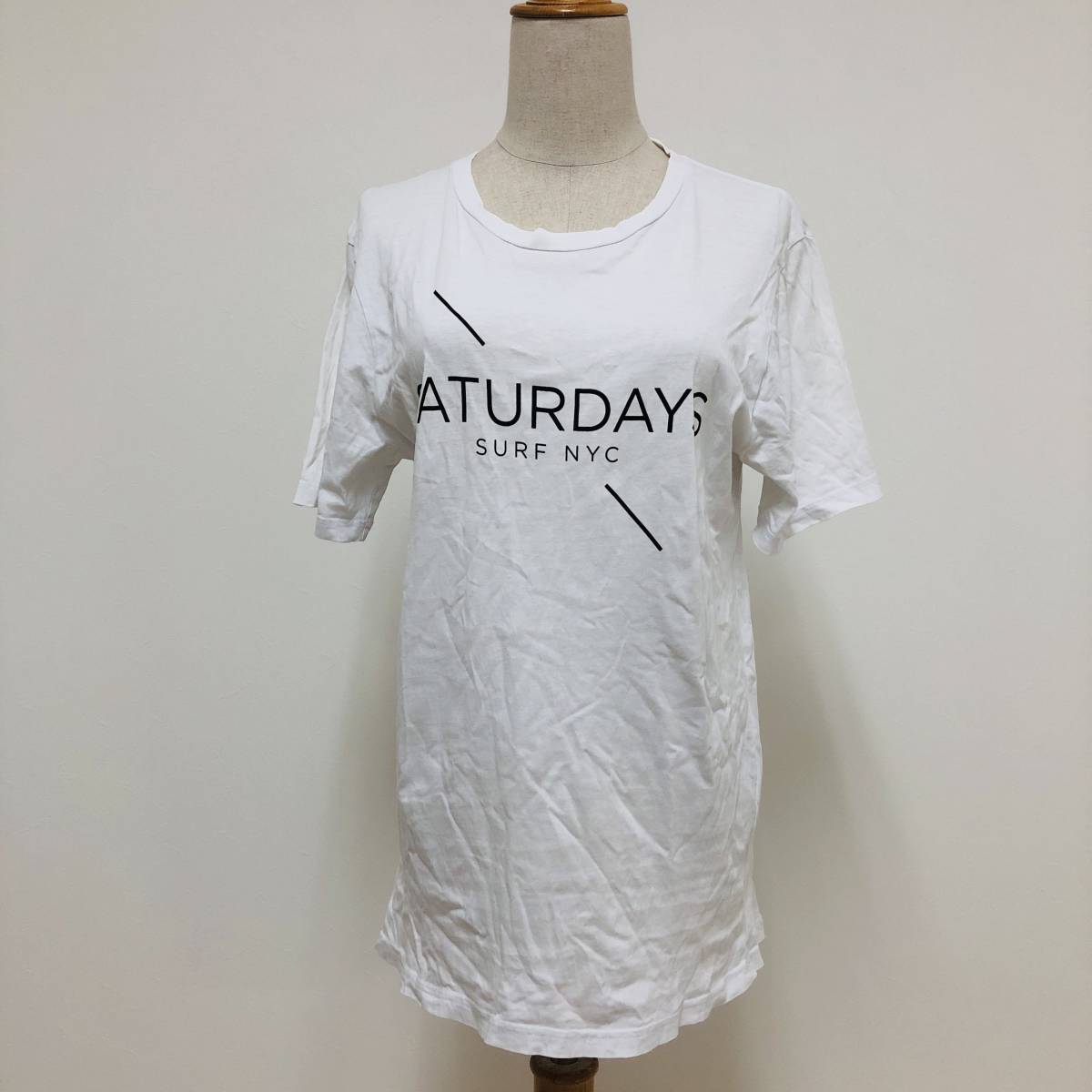 k1715 SATURDAYS SURF NYC サタデーズサーフニューヨーク Tシャツ 半袖 コットン100％ 夏 S 白 メンズ ベーシックカジュアルスタイル _画像1