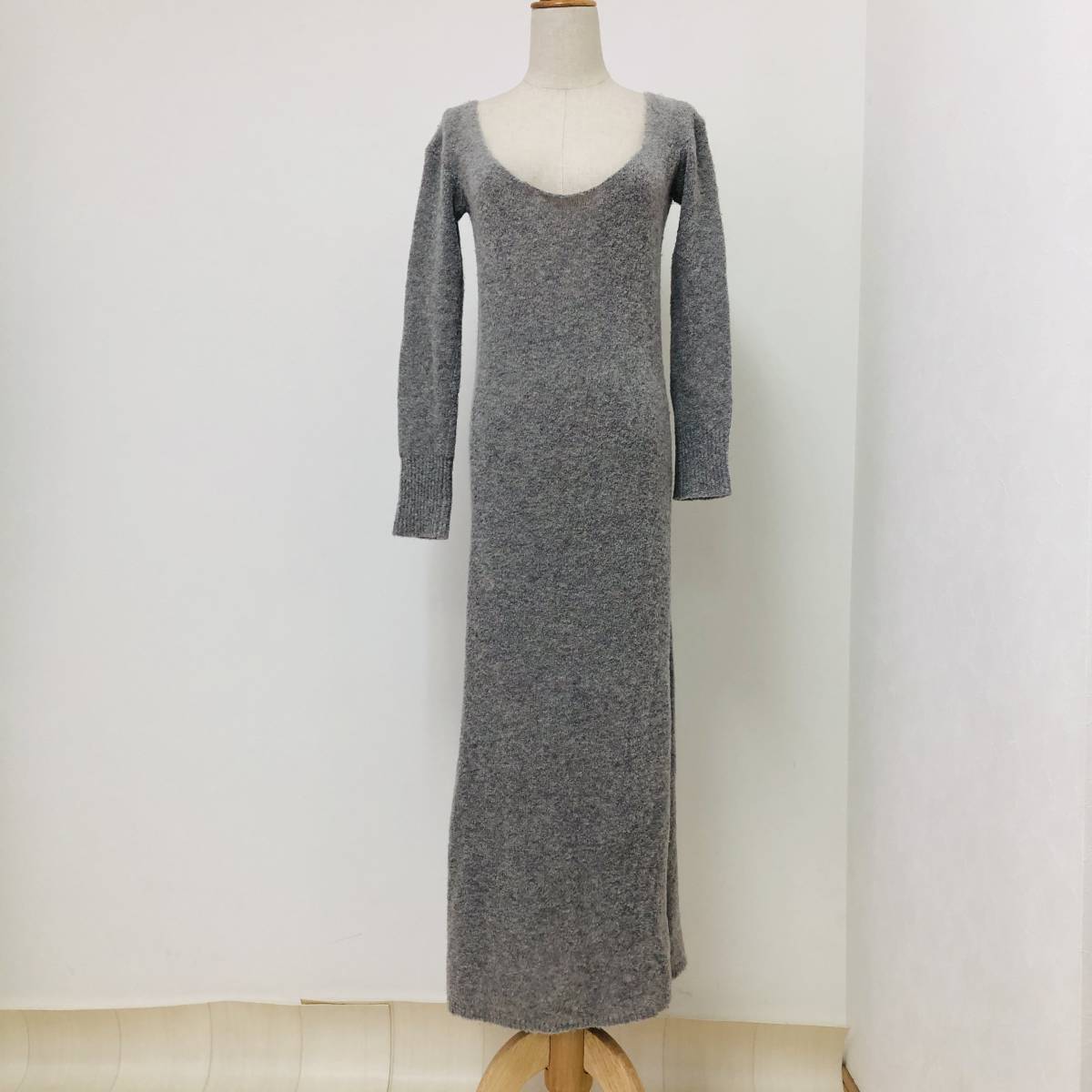 k1962 タグ付 MOUSSE レディース ニット ワンピース 薄手 ロング EXTRAFINE WOOL グレー シンプル 上品 上質 ナチュラルブーケスタイル_画像1