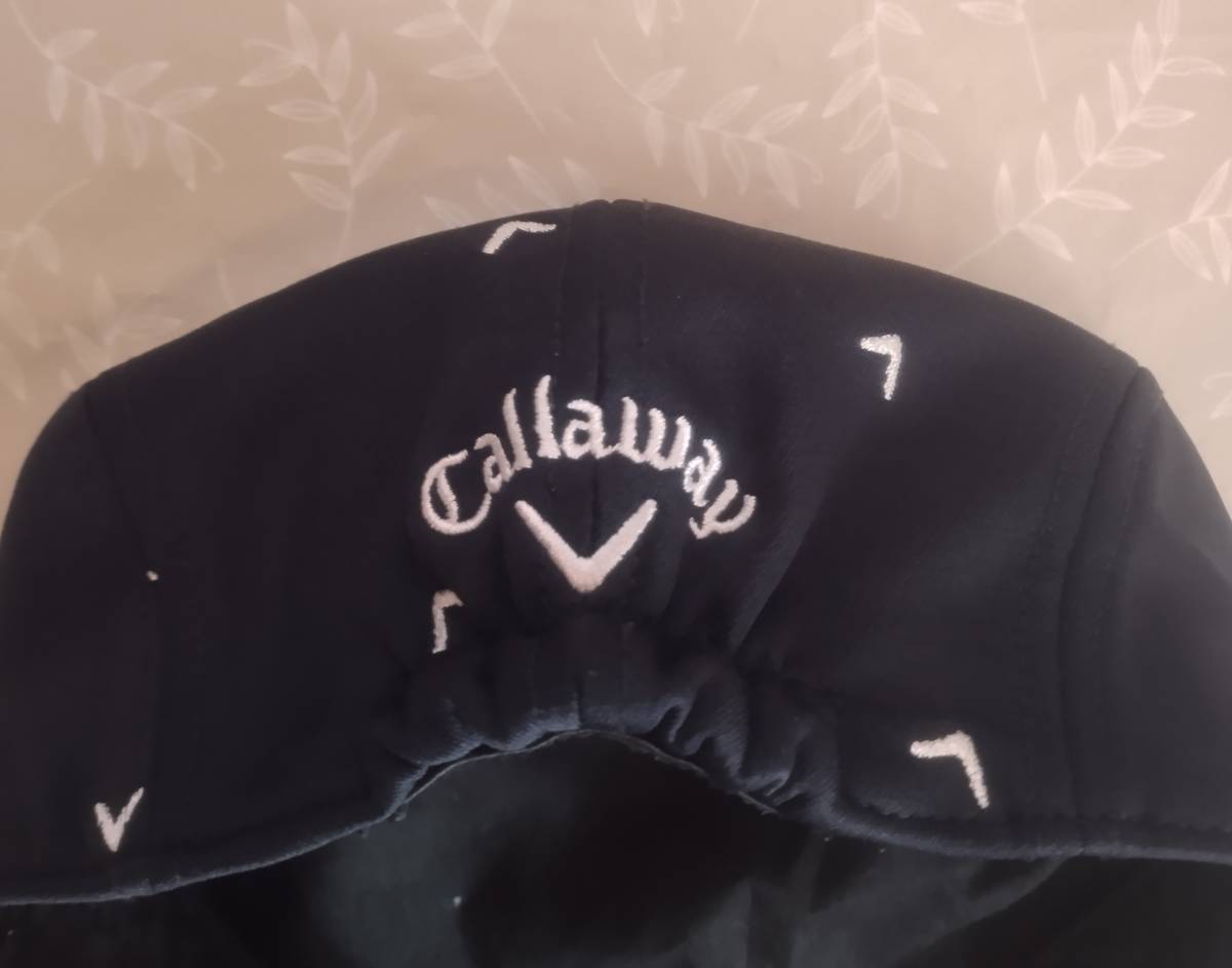 美品！　キャロウェイ　Callaway　ハンチング帽子　サイズＦＲ　やや光沢ネイビー×ロゴ刺繍総柄　ストレッチゴム＋４㎝_画像2