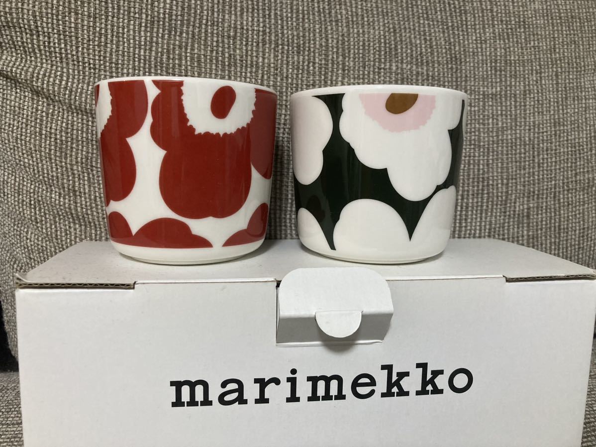 マリメッコ　ラテマグ　マグカップ　UNIKKOグリーン、レッド2個セット　新品marimekko ウニッコ