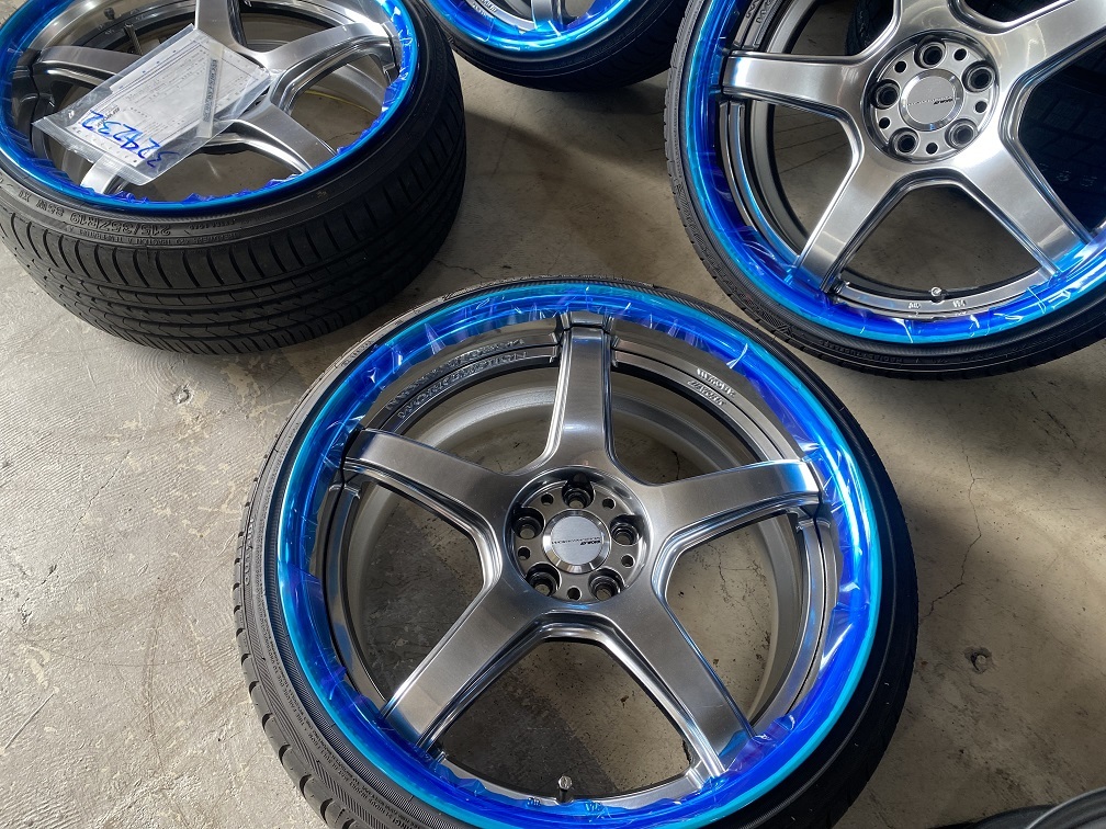 美品 WORKエモーション T5R 2P 19インチ9.0J+25 5H100(PCD100) 215/35R19 チューナーザイズ BRZ トヨタ86 プリウス カローラスポーツの画像9