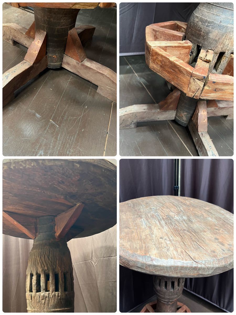 木製テーブル 木製チェアー ガーデンテーブル ガーデンチェアー コーヒーテーブル 3点セット 無垢材 アンティークの画像6