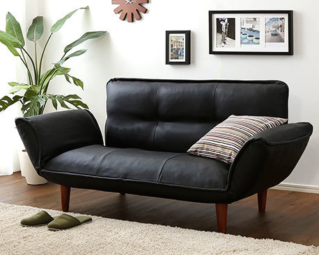  legs . removing low sofa . compact reclining couch sofa 2 seater . synthetic leather black color 