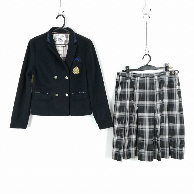 1円 韓国制服 ブレザー チェックスカート 上下2点セット 冬物 女子 学生服 トンペ中学 紺 制服 中古 ランクB KU0851_画像1