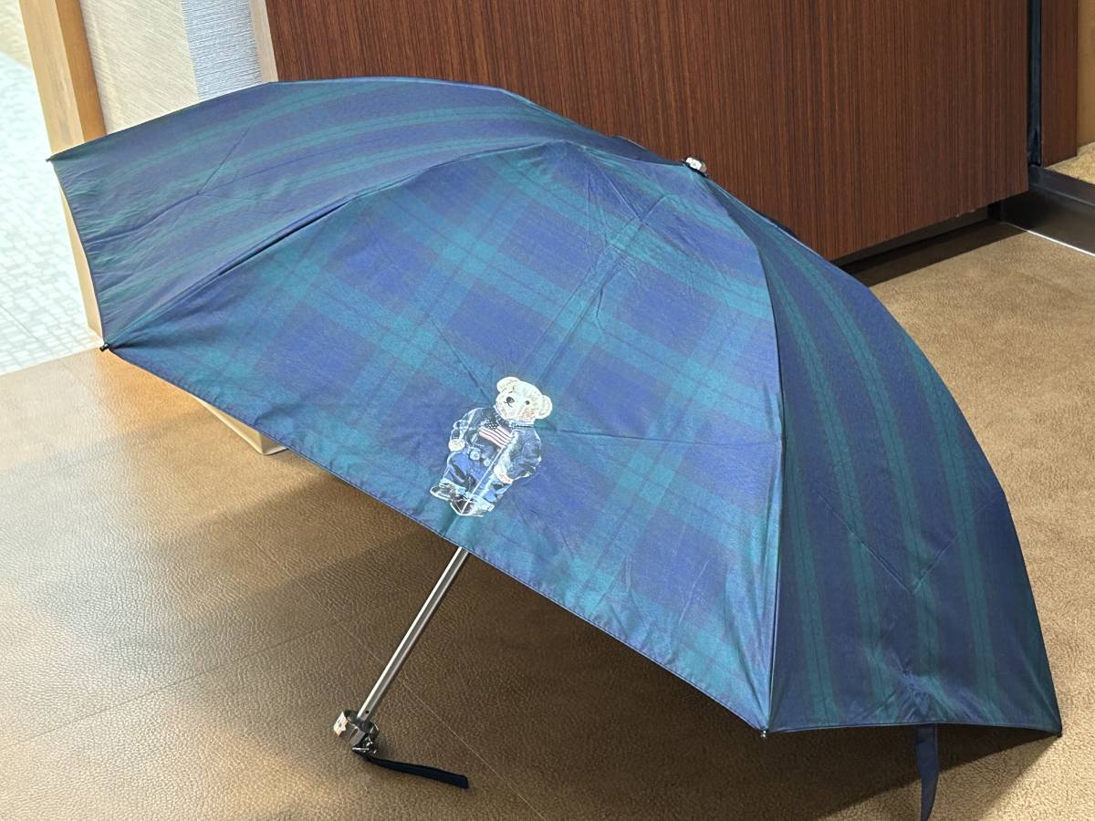 POLO ラルフローレン 折りたたみ傘 晴雨兼用 一級遮光 ポロベア グリーン チェック 軽量_画像5