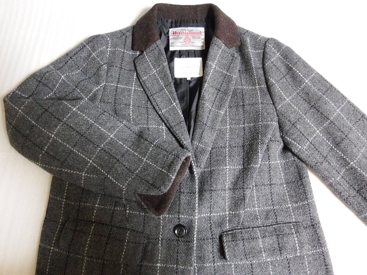 【送料無料】 セブンデイズサンデイ × ハリスツイード チェック柄 ウールコート Mサイズ レディース Harris Tweed