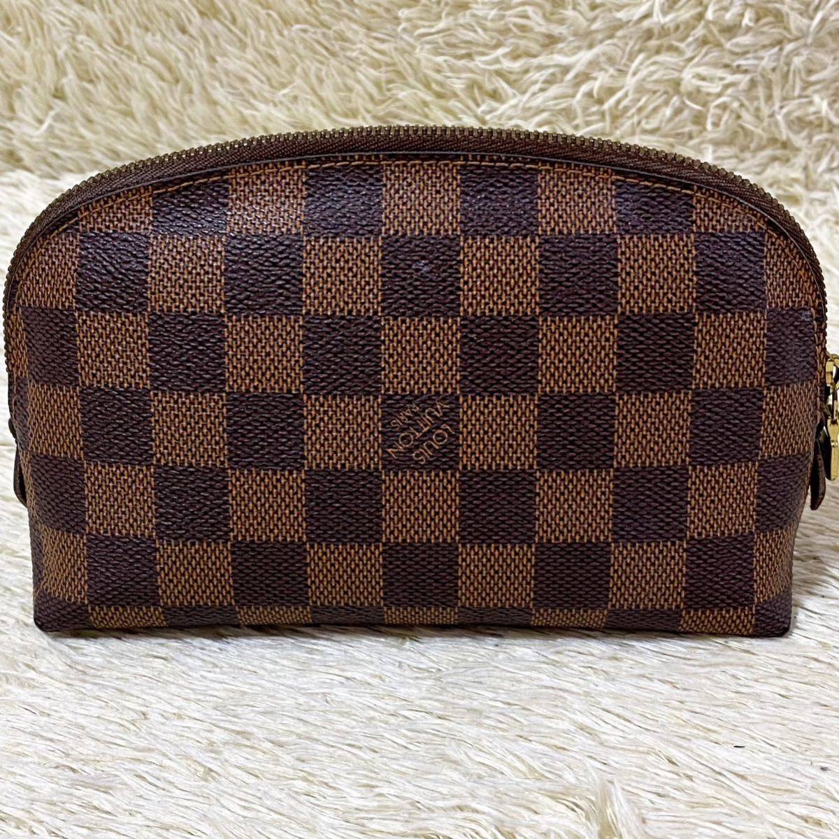 【1円〜】LOUIS VUITTON ルイヴィトン ポシェット コスメティック ダミエ エベヌ N47516 PVC レザー 化粧ポーチ 小物入れ ゴールド金具_画像3