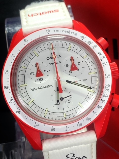 新品 Swatch × Omega スウォッチ × オメガ S033R100 スピードマスター ミッショントゥマーズ バイオセラミック ムーンスウォッチ 腕時計_画像1
