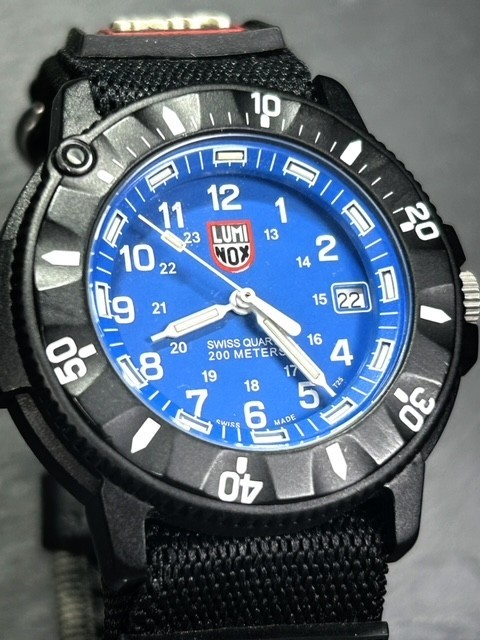 Luminox ルミノックス ネイビーシールズ 3000/3900 腕時計 クオーツ アナログ 3針 カレンダー 布バンド 回転ベゼル 防水 ラウンド ブルー_画像1