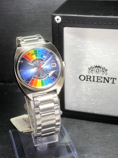 日本未発売 希少モデル 新品 ORIENT オリエント 万年カレンダー 自動巻き 機械式 腕時計 カットガラス ブルー EU04-C0 アンティーク_画像4