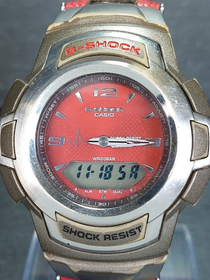 CASIO カシオ G-SHOCK ジーショック G-200L-4BJF メンズ 腕時計 アナデジ レッド ステンレス レザーベルト 新品電池交換済み 動作確認済み_画像1