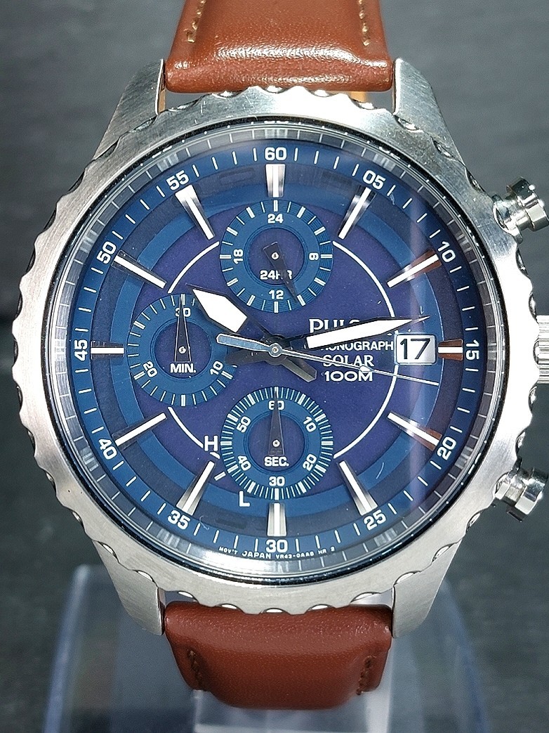 SEIKO Seiko PULSAR Pulsar CHRONOGRAPH chronograph VR43 X001 solar wristwatch analogue calendar silver blue operation verification ending Real Yahoo auction salling
