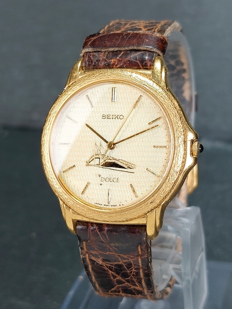 SEIKO セイコー DOLCE ドルチェ 8N41-6180 メンズ 腕時計 アナログ ゴールドダイヤル ラウンドフェイス クォーツ レザー 動作確認済み_画像2