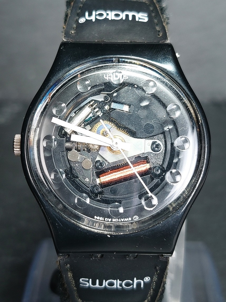 Swatch Standards 1995 スウォッチ スタンダード Gb161 BLACKLINER ブラックライン メンズ 腕時計 アナログ ブラック スケルトン 布ベルト_画像1
