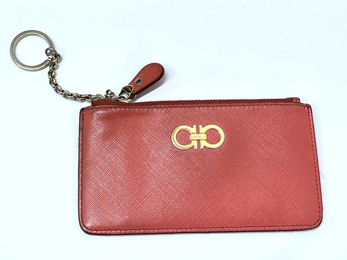 ◆Salvatore Ferragamo フェラガモ　パスケース　カードケース　レザー　サーモンピンク/中古_画像1