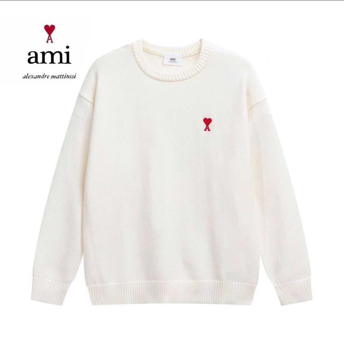 今週限定販売！AMI PARIS｜アミパリス　Ｍサイズ　ホワイト　ロゴ入り　刺繍　セーター　男女共用_画像1