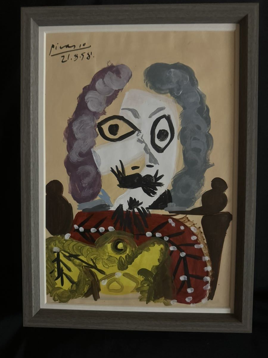 貴重肉筆！ パブロ ピカソ Picasso 1958年 額装 ミックスドメディア 　オルセー美術館認証票 公式印有り_画像1