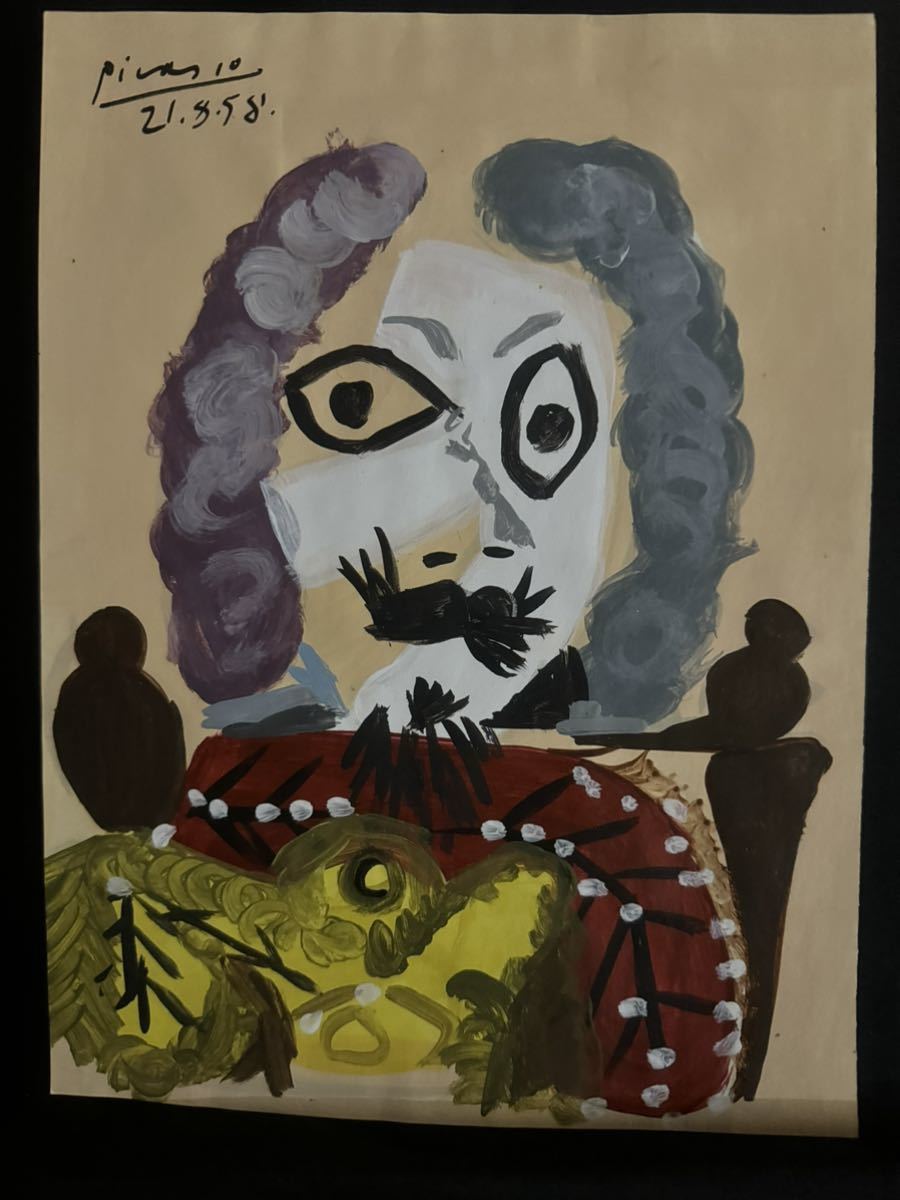貴重肉筆！ パブロ ピカソ Picasso 1958年 額装 ミックスドメディア 　オルセー美術館認証票 公式印有り_画像4