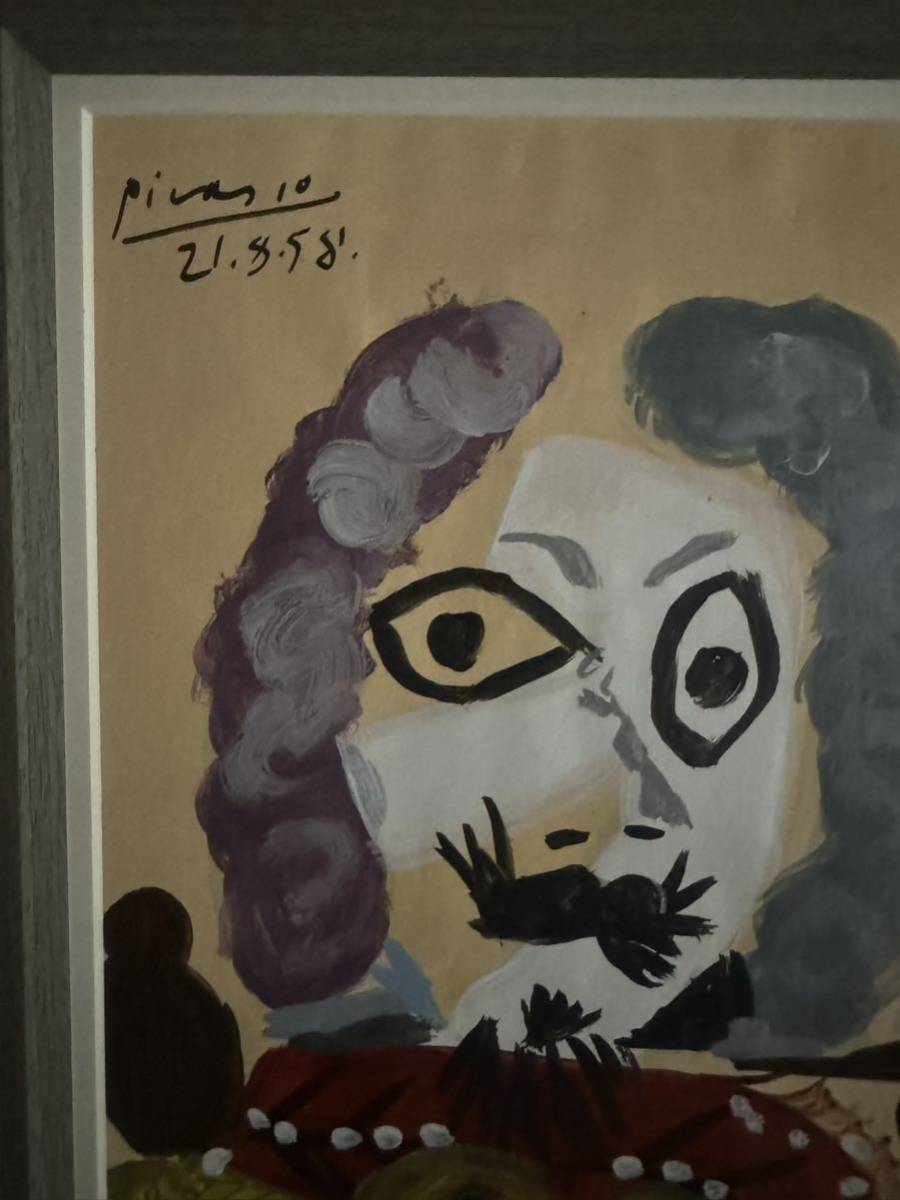 貴重肉筆！ パブロ ピカソ Picasso 1958年 額装 ミックスドメディア 　オルセー美術館認証票 公式印有り_画像2