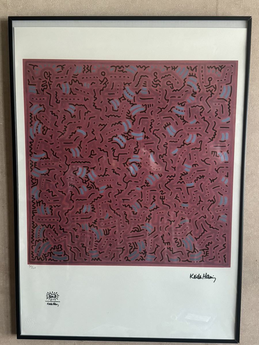 大型版画！限定150枚 キース ヘリング リトグラフ 97/150 KEITH HARING 証明書付 シルクスクリーン Lithograph Edition フレーム収納！_画像1