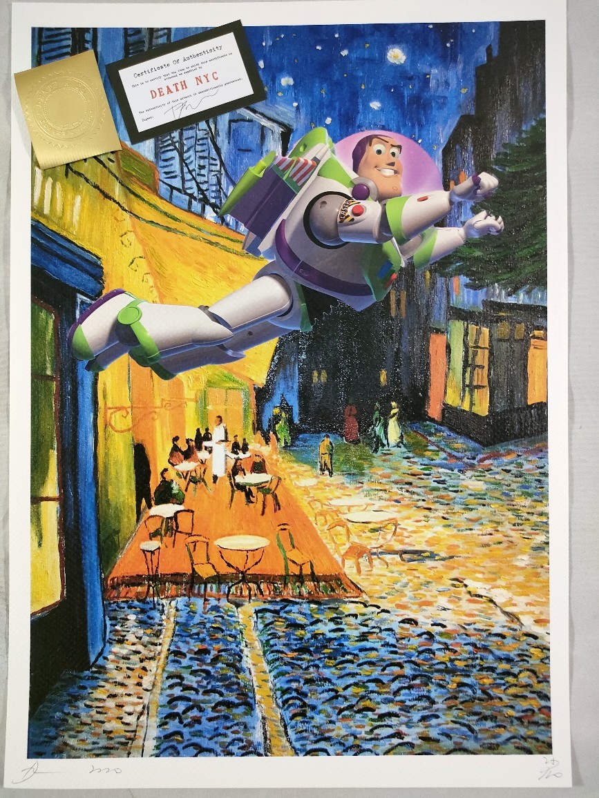 #026 DEATH NYC 世界限定ポスター 現代アート ポップアート トイストーリー バズライトイヤー ゴッホ 夜のカフェテラス_画像4