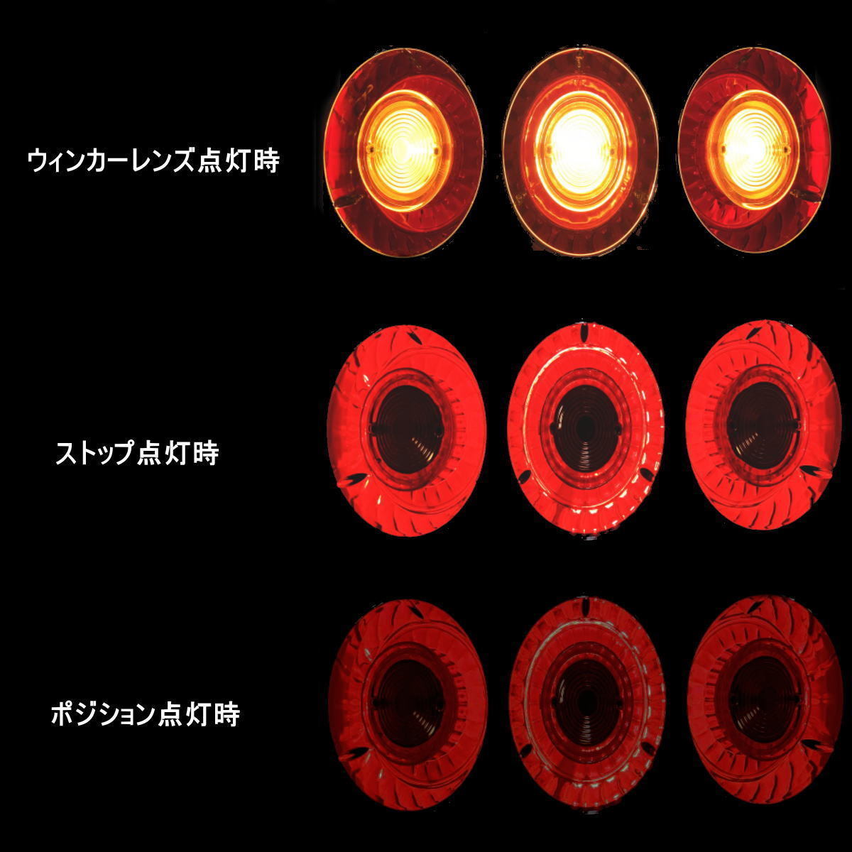 トラックテールランプ 24Ｖ 丸型 丸テール ロケット ３連テール 左右セット 小型車 赤白 レトロ デコトラ クリア ハロゲン トラック野郎_画像4