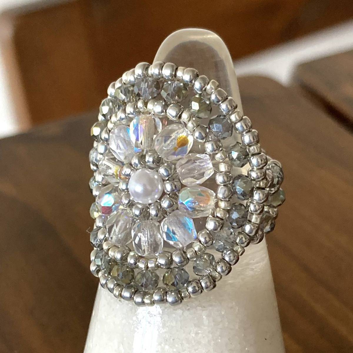 16-18 номер бисер кольцо кольцо большой круглый прозрачный Aurora × серый 
